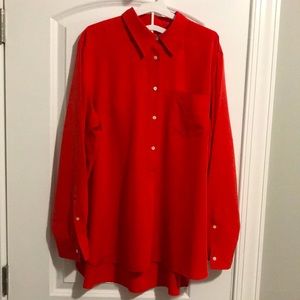 Long sleeve orange polyester shirt with breast pocket